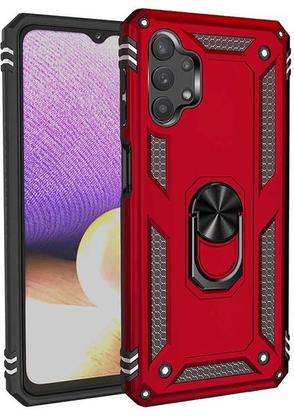 Galaxy A13 4g Kılıf Tank Yüzüklü Yüksek Korumalı Silikon - Kırmızı