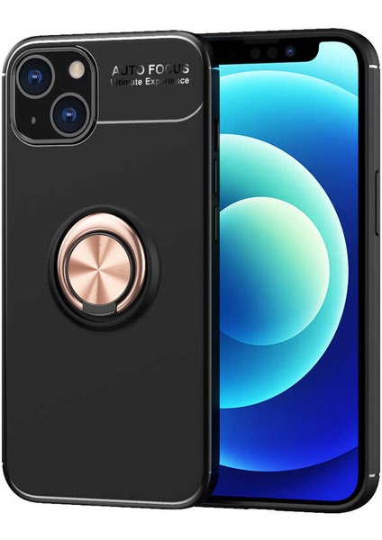 Apple iPhone 13 Mini Kılıf Yüzüklü Silikon Range - Siyah-Rose Gold