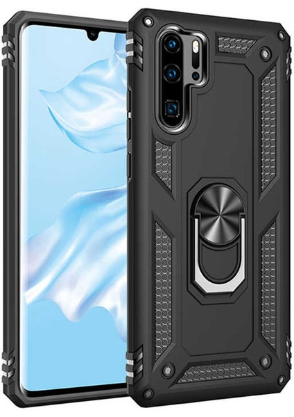 Huawei P30 Pro Kılıf Tank Yüzüklü Yüksek Korumalı Silikon - Siyah
