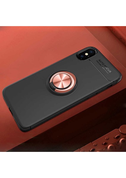 Apple iPhone x Kılıf Yüzüklü Silikon Range - Siyah-Rose Gold