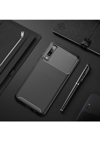 Galaxy A9 2018 Kılıf Karbon Dokulu Silikon - Siyah