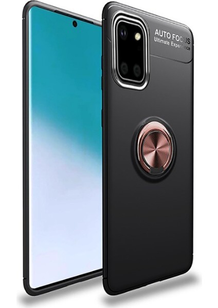 Galaxy A81 (Note 10 Lite) Kılıf Yüzüklü Silikon Range - Siyah-Rose Gold