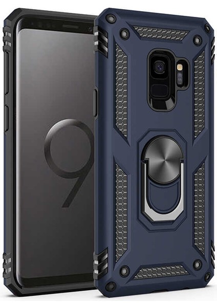 Galaxy S9 Kılıf Tank Yüzüklü Yüksek Korumalı Silikon - Mavi