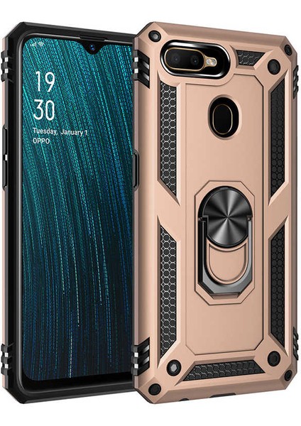 Oppo A12 Kılıf Tank Yüzüklü Yüksek Korumalı Silikon - Gold