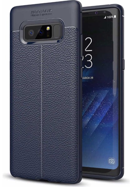 Galaxy Note 8 Kılıf Deri Dokulu Kamera Korumalı Silikon - Lacivert