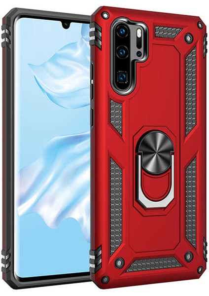 Huawei P30 Pro Kılıf Tank Yüzüklü Yüksek Korumalı Silikon - Kırmızı