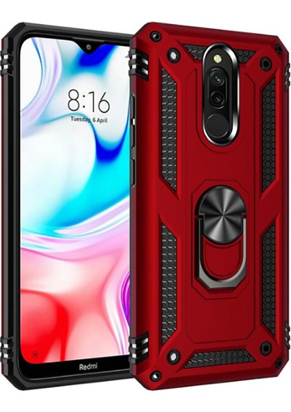 Xiaomi Redmi 8 Kılıf Tank Yüzüklü Yüksek Korumalı Silikon - Kırmızı