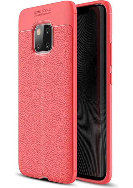 Huawei Mate 20 Pro Kılıf Deri Dokulu Kamera Korumalı Silikon - Kırmızı