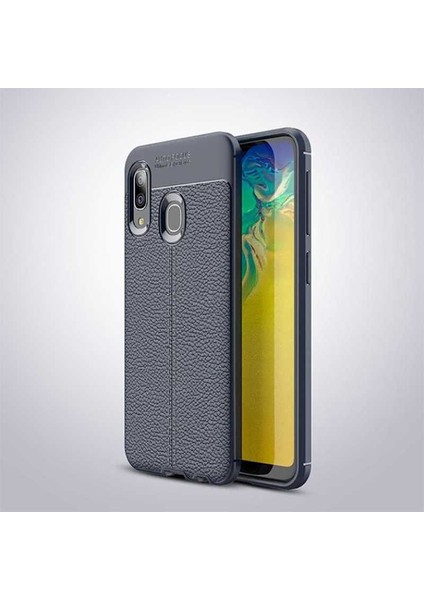 Galaxy A20 Kılıf Deri Dokulu Kamera Korumalı Silikon - Lacivert