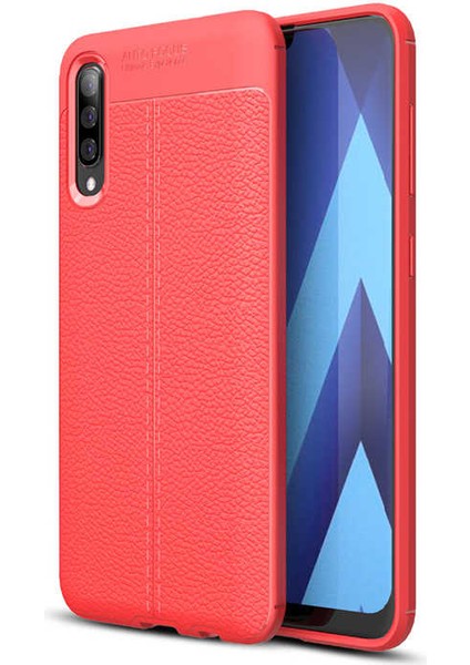 Galaxy A50 Kılıf Deri Dokulu Kamera Korumalı Silikon - Kırmızı
