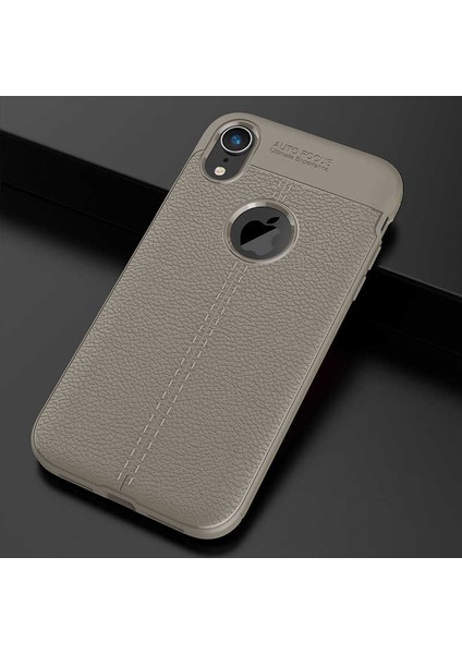 Apple iPhone Xr 6.1 Kılıf Deri Dokulu Kamera Korumalı Silikon - Gri