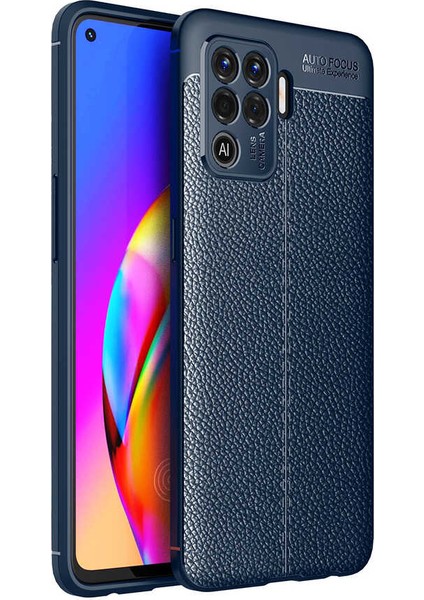 Oppo Reno 5 Lite Kılıf Deri Dokulu Kamera Korumalı Silikon - Lacivert