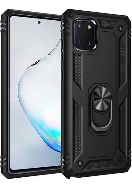 Galaxy A81 (Note 10 Lite) Kılıf Tank Yüzüklü Yüksek Korumalı Silikon - Siyah