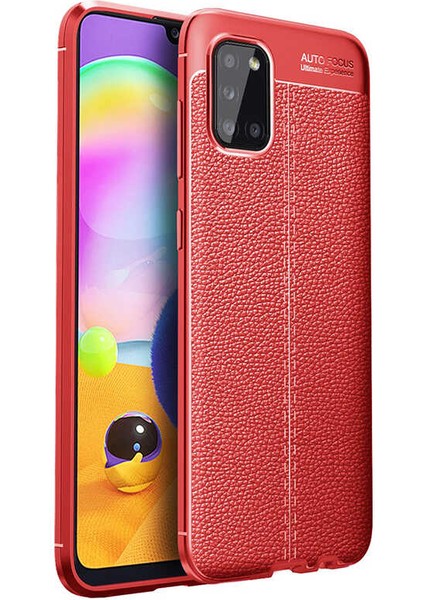 Galaxy A31 Kılıf Deri Dokulu Kamera Korumalı Silikon - Kırmızı