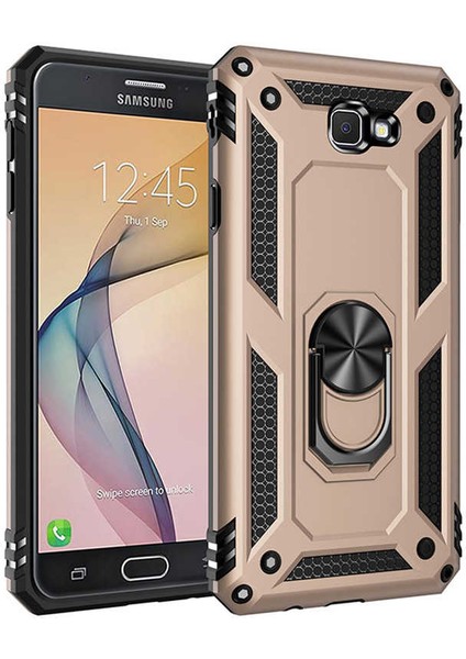 Galaxy J7 Prime Kılıf Tank Yüzüklü Yüksek Korumalı Silikon - Gold