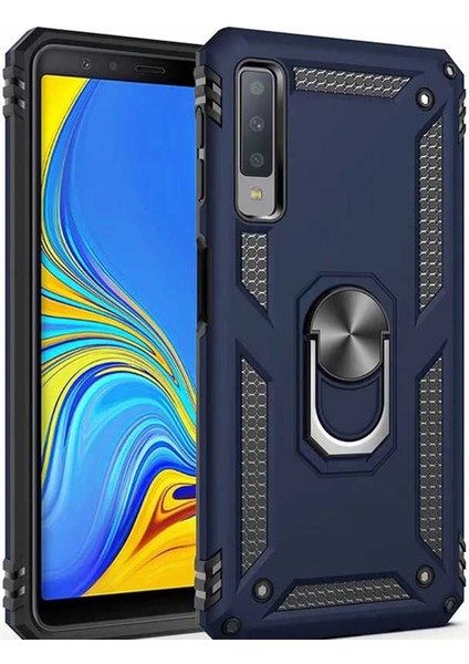 Galaxy A7 2018 Kılıf Tank Yüzüklü Yüksek Korumalı Silikon - Mavi