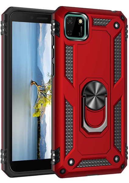 Huawei Y5P Kılıf Tank Yüzüklü Yüksek Korumalı Silikon - Kırmızı