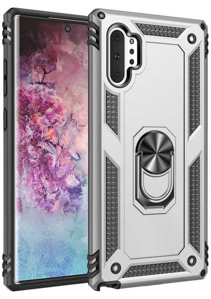 Galaxy Note 10 Plus Kılıf Tank Yüzüklü Yüksek Korumalı Silikon - Gri