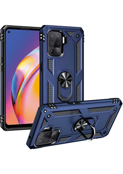 Oppo Reno 5 Lite Kılıf Tank Yüzüklü Yüksek Korumalı Silikon - Mavi