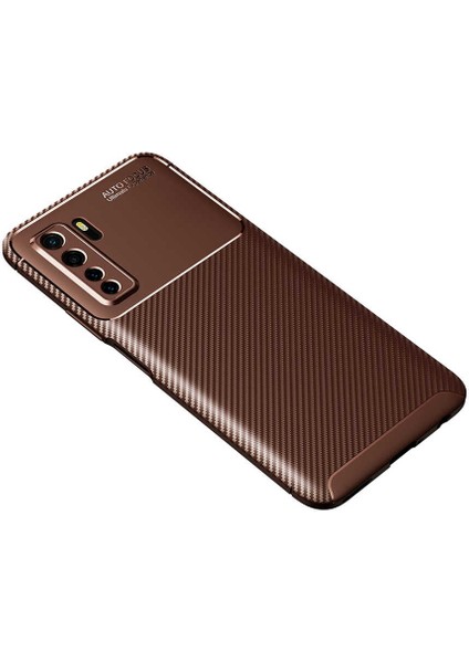 Huawei P40 Lite 5g Kılıf Karbon Dokulu Silikon - Kahverengi