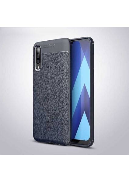 Galaxy A70 Kılıf Deri Dokulu Kamera Korumalı Silikon - Lacivert