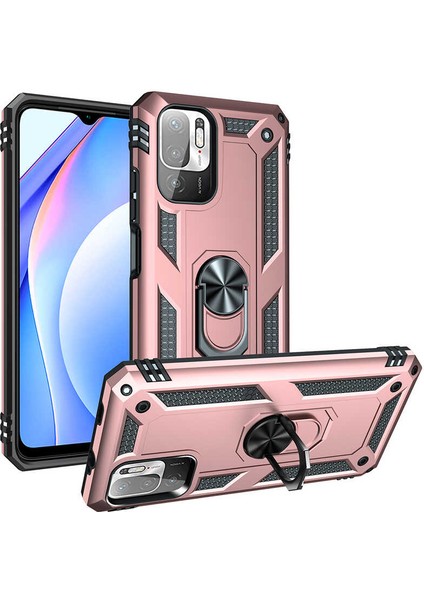 Xiaomi Poco M3 Pro Kılıf Tank Yüzüklü Yüksek Korumalı Silikon - Rose Gold