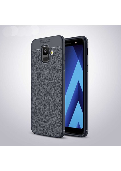 Galaxy A6 2018 Kılıf Deri Dokulu Kamera Korumalı Silikon - Lacivert