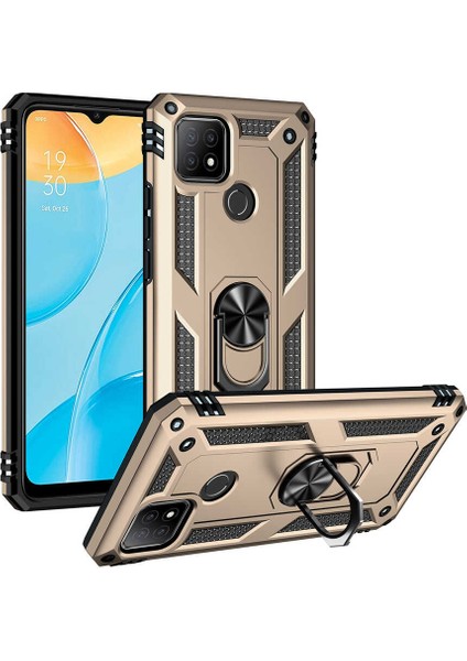 Oppo A15S Kılıf Tank Yüzüklü Yüksek Korumalı Silikon - Gold