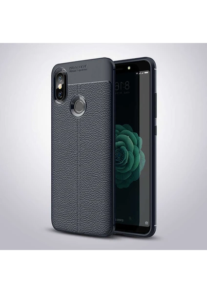 Xiaomi Mi 8 Kılıf Deri Dokulu Kamera Korumalı Silikon - Lacivert