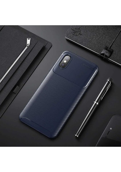 Xiaomi Mi 8 Pro Kılıf Karbon Dokulu Silikon - Lacivert