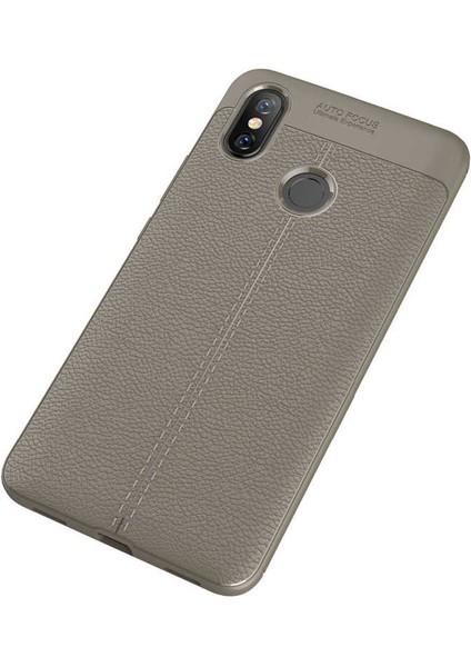 Xiaomi Mi Max 3 Kılıf Deri Dokulu Kamera Korumalı Silikon - Gri