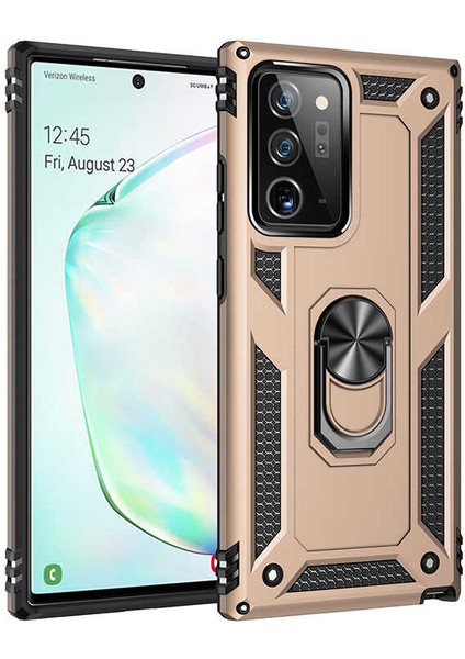 Galaxy Note 20 Ultra Kılıf Tank Yüzüklü Yüksek Korumalı Silikon - Gold