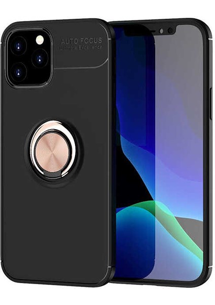 Apple iPhone 12 Pro Kılıf Yüzüklü Silikon Range - Siyah-Rose Gold