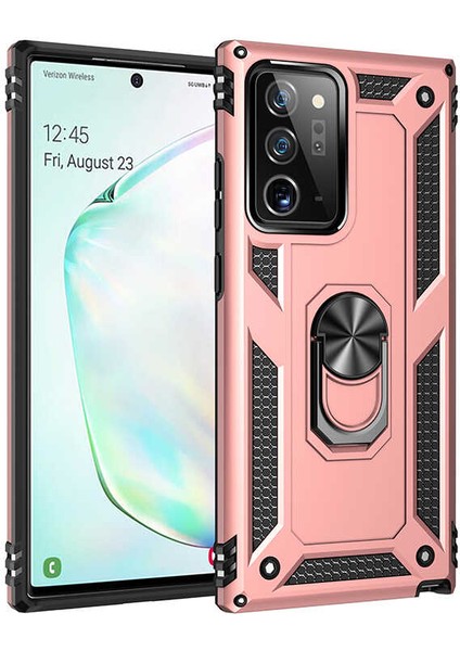 Galaxy Note 20 Ultra Kılıf Tank Yüzüklü Yüksek Korumalı Silikon - Rose Gold