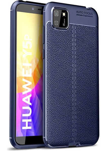 Huawei Y5P Kılıf Deri Dokulu Kamera Korumalı Silikon - Lacivert