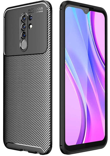 Xiaomi Redmi 9 Kılıf Karbon Dokulu Silikon - Siyah