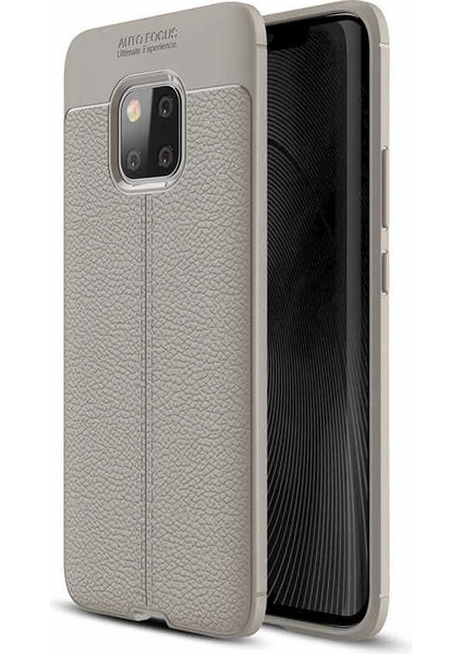 Huawei Mate 20 Pro Kılıf Deri Dokulu Kamera Korumalı Silikon - Gri