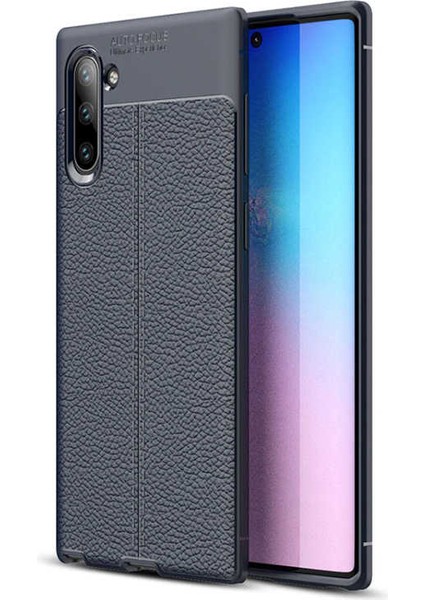 Galaxy Note 10 Kılıf Deri Dokulu Kamera Korumalı Silikon - Lacivert