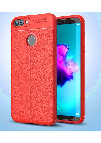 Huawei P Smart Kılıf Deri Dokulu Kamera Korumalı Silikon - Kırmızı