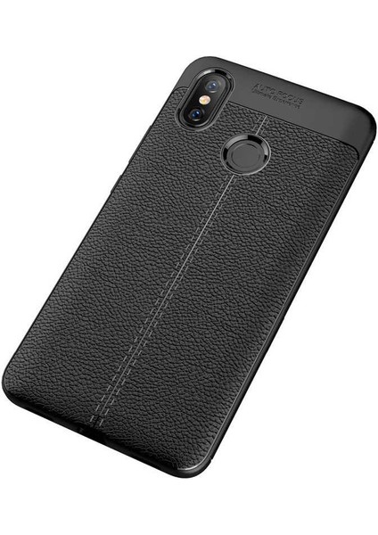 Xiaomi Mi Max 3 Kılıf Deri Dokulu Kamera Korumalı Silikon - Siyah