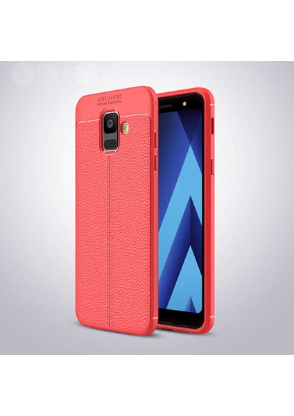 Galaxy A6 2018 Kılıf Deri Dokulu Kamera Korumalı Silikon - Kırmızı