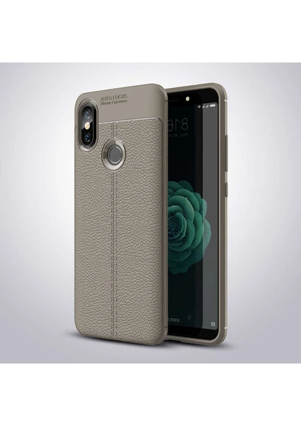 Xiaomi Mi 8 Kılıf Deri Dokulu Kamera Korumalı Silikon - Gri