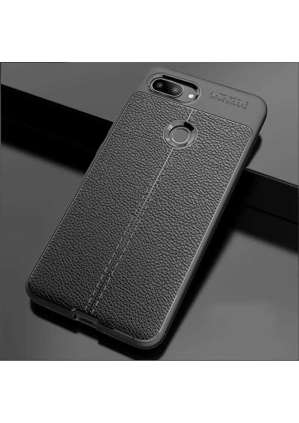 Xiaomi Mi 8 Lite Kılıf Deri Dokulu Kamera Korumalı Silikon - Siyah