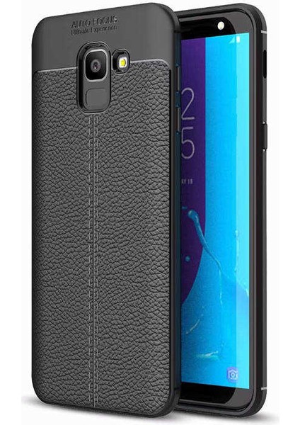 Galaxy J6 Kılıf Deri Dokulu Kamera Korumalı Silikon - Siyah