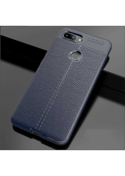 Xiaomi Mi 8 Lite Kılıf Deri Dokulu Kamera Korumalı Silikon - Lacivert