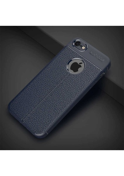 Apple iPhone 5 Kılıf Deri Dokulu Kamera Korumalı Silikon - Lacivert