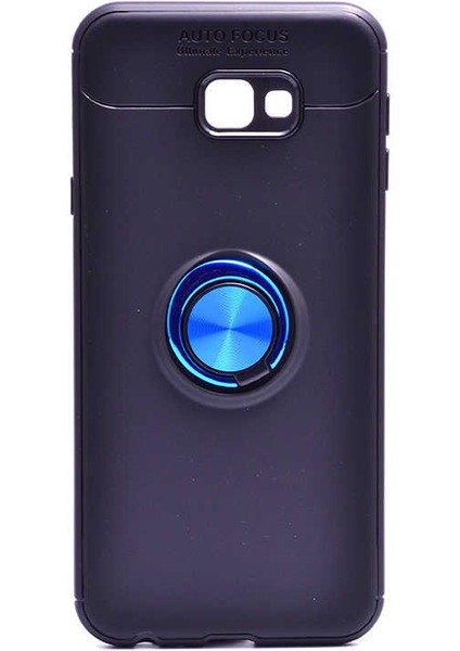 Galaxy J4 Plus Kılıf Yüzüklü Silikon Range - Siyah-Mavi