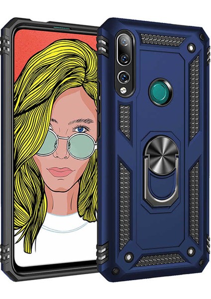 Huawei Y9 Prime 2019 Kılıf Tank Yüzüklü Yüksek Korumalı Silikon - Mavi