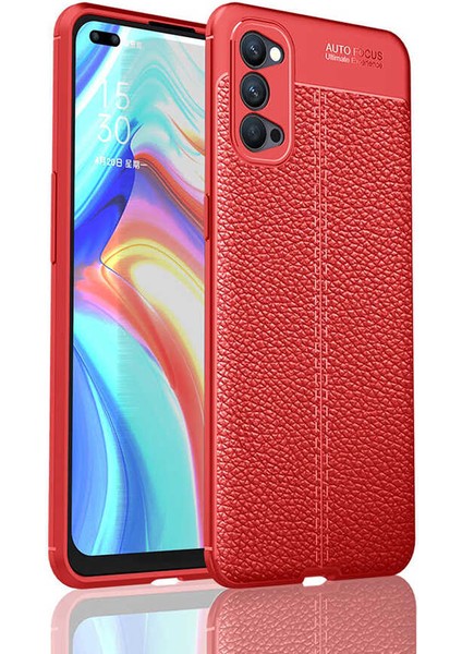 Oppo Reno 4 Kılıf Deri Dokulu Kamera Korumalı Silikon - Kırmızı