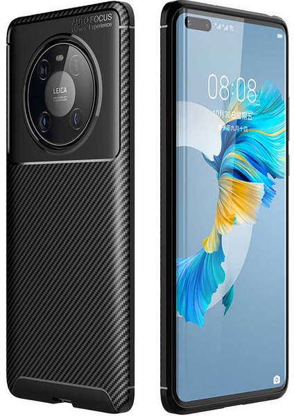 Huawei Mate 40 Pro Kılıf Karbon Dokulu Silikon - Siyah